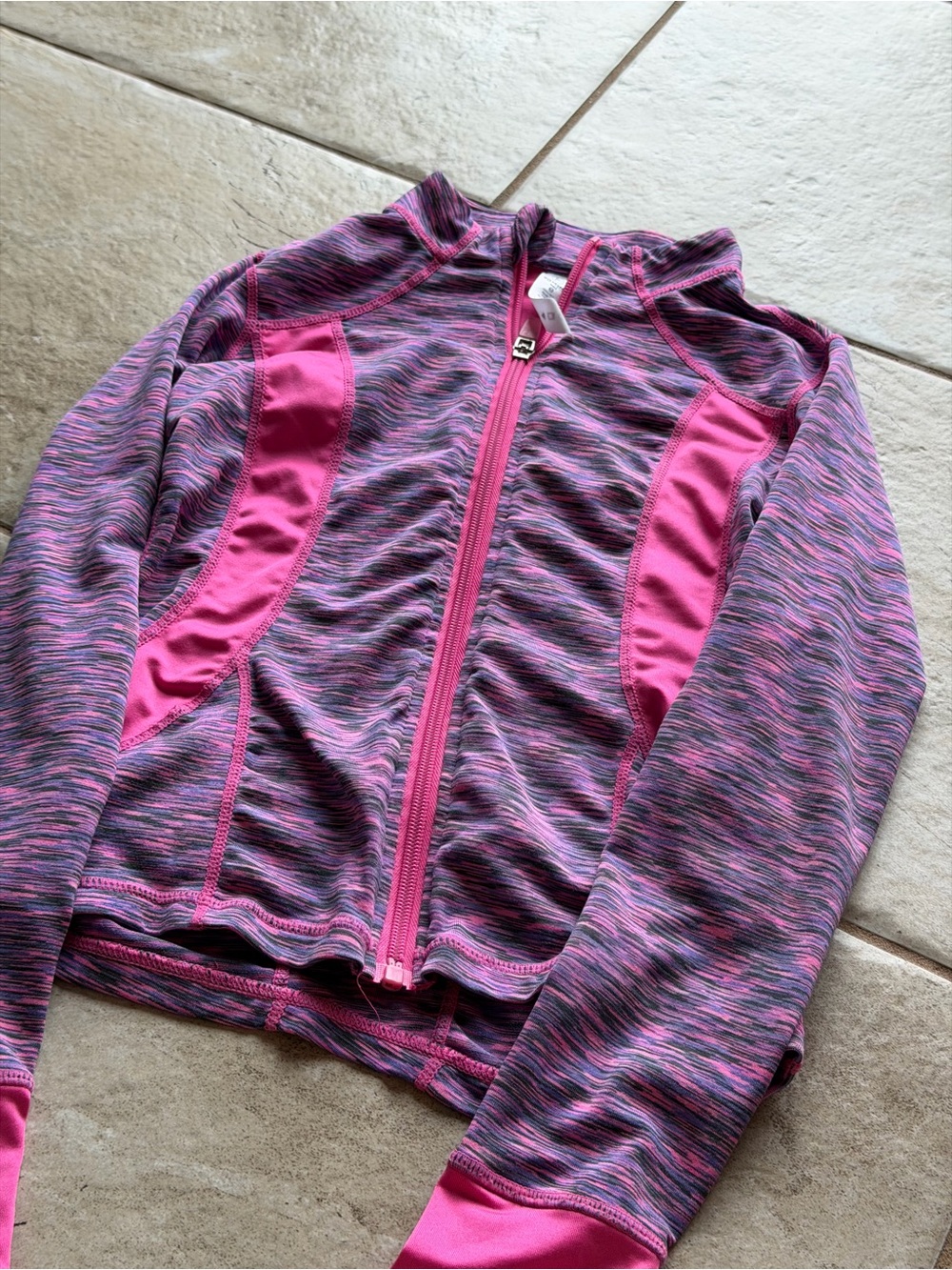 90 Degree By Reflex Pink Space-Dye Zip Front Kids Swim Rashguard
